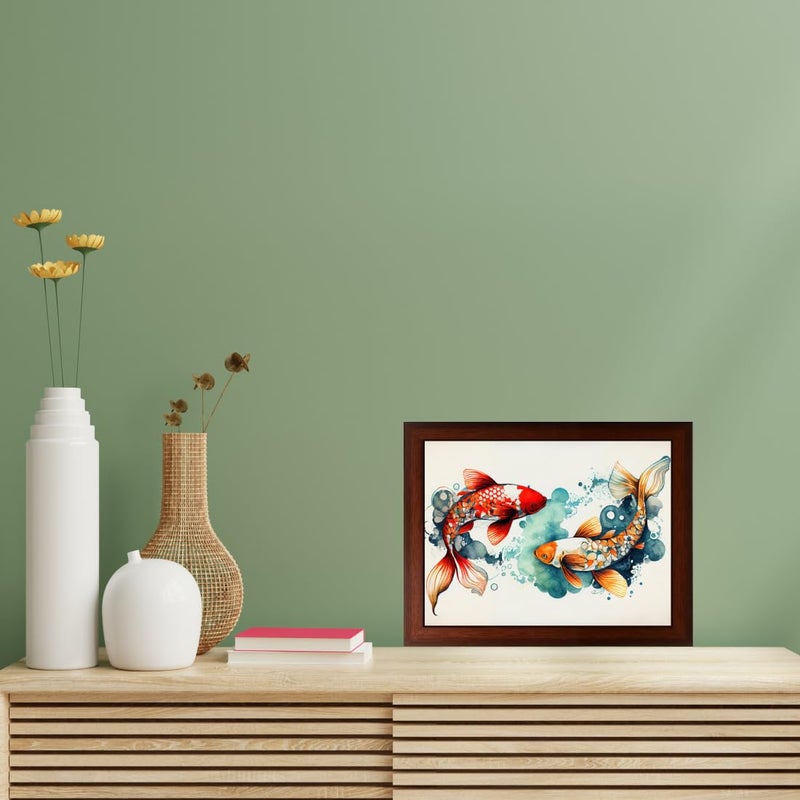 Vastu Fishes Painting With Trendy Fancy Room Home Office Wall Decoration Brown Frame (13.5 Inches X 10Inches)  - Image 3