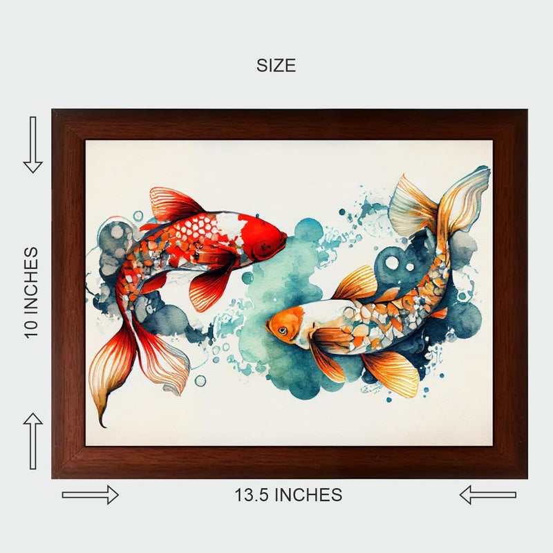Vastu Fishes Painting With Trendy Fancy Room Home Office Wall Decoration Brown Frame (13.5 Inches X 10Inches)  - Image 2