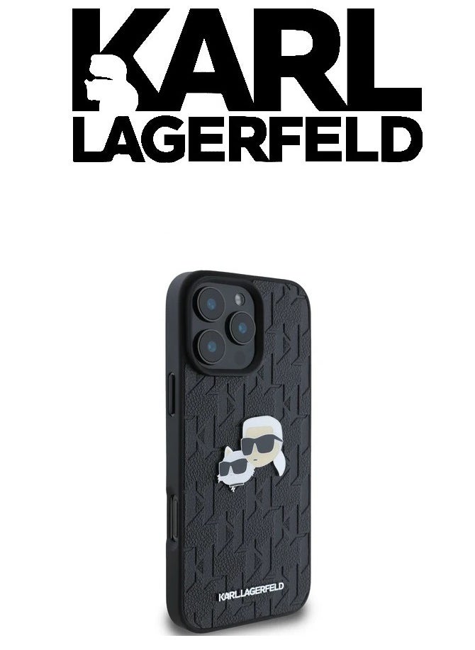 CG MOBILE iPhone 15 Pro Max Back Case, Original Logo and Leather Design, Approved by Global Brand (KARL LAGERFELD) by CG Mobile, Black  - Image 1