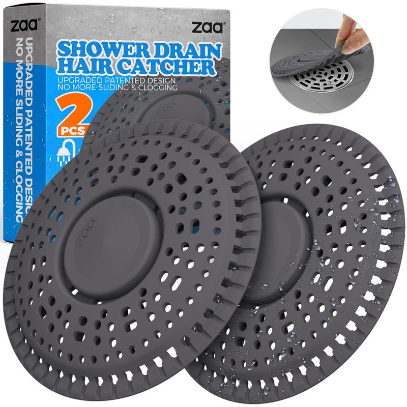 zaa Shower Drain Hair Catcher, Upgraded 2Pack Premium Silicone Drain Protector & Shower Drain Cover for Regular Floor Drains of Shower Room, Bathroom, Dark Gray - Image 1
