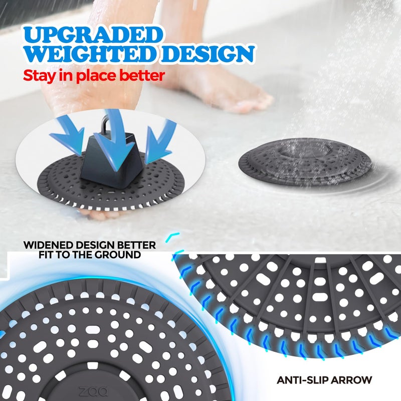 zaa Shower Drain Hair Catcher, Upgraded 2Pack Premium Silicone Drain Protector & Shower Drain Cover for Regular Floor Drains of Shower Room, Bathroom, Dark Gray - Image 3