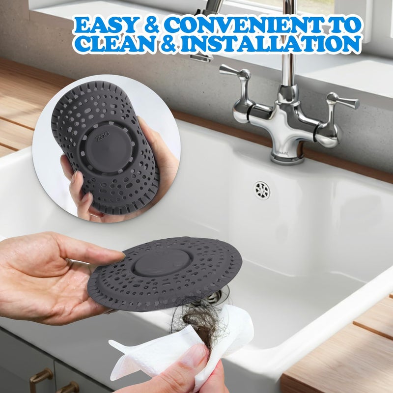 zaa Shower Drain Hair Catcher, Upgraded 2Pack Premium Silicone Drain Protector & Shower Drain Cover for Regular Floor Drains of Shower Room, Bathroom, Dark Gray - Image 5