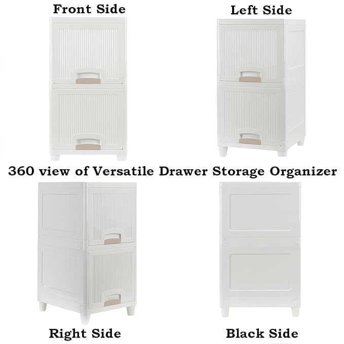 BRIGATTES Multi-Purpose Organizer | Stackable Rack, Space-Saving Wardrobe Cabinet | Modular Storage Box for Clothes, Kitchen, Bedroom & Living Room (Off White) 2 Tier - Image 3