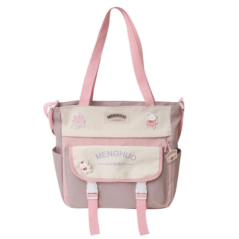 Schoolbag Female Junior High School Student Korean Style Color Contrast Backpack for Grade Three to Grade Six Cute Large Capacity Middle School Student Lightweight Backpack Pink one-shoulder badge