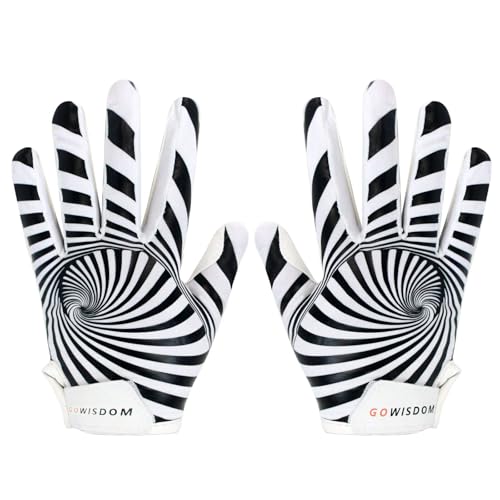 GOWISDOM Youth Football Gloves, High Silicone Grip Receiver Gloves with Super Stick for Kids, White, M/L(6-6.5 inch) - Image 1