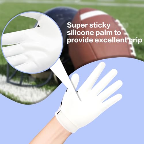 GOWISDOM Youth Football Gloves, High Silicone Grip Receiver Gloves with Super Stick for Kids, White, M/L(6-6.5 inch) - Image 3