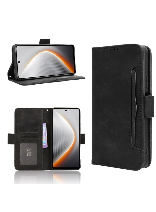 HuHa For Tecno Pova 7 4G Skin Feel Calf Texture Card Slots Leather Phone Case(Black) - Image 1