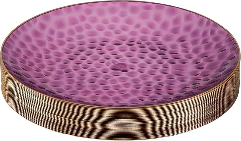 PLASTICPRO 30 Pack Hammered Plastic Plates Heavyweight Disposable Elegant Translucent Purple Hammered Platsic Party Dishes with Gold Rim (Hamered Purple With Gold Rim, 10'' INCH PLATES) - Image 1