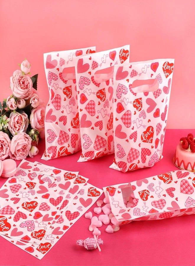 Hxezoc 50 Pieces Valentines Day Gift Bags with Handle, Plastic Treat Candy Bag Heart Goodie Treat Bags for Valentine's Day Anniversary, Baby Showers Birthday Party Supplies - Image 4