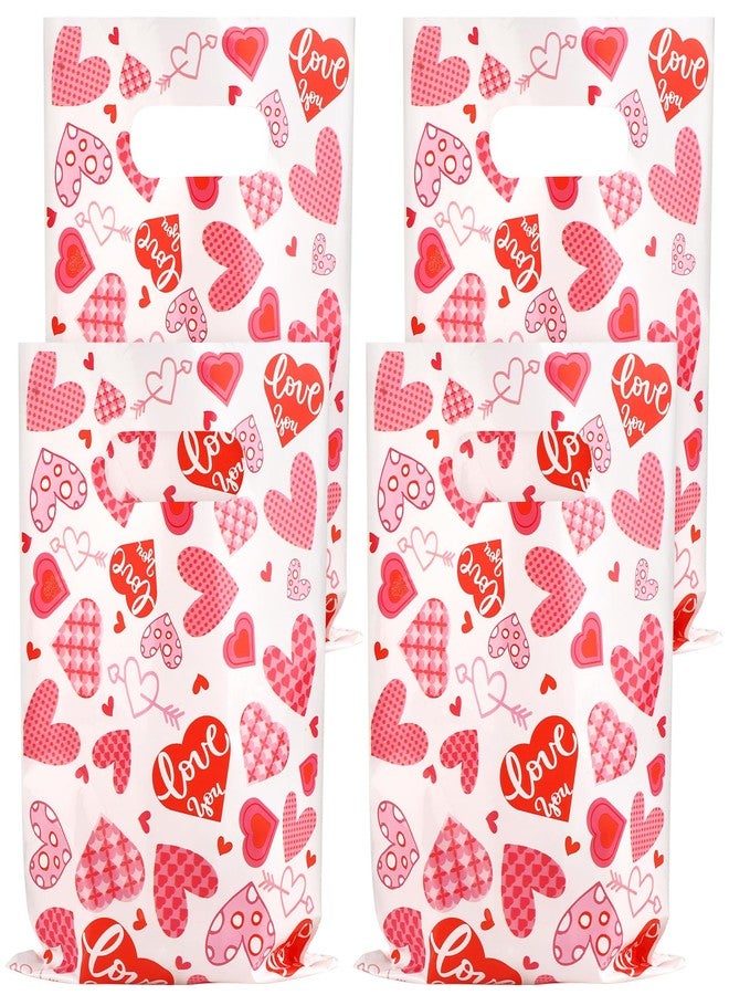 Hxezoc 50 Pieces Valentines Day Gift Bags with Handle, Plastic Treat Candy Bag Heart Goodie Treat Bags for Valentine's Day Anniversary, Baby Showers Birthday Party Supplies - Image 1