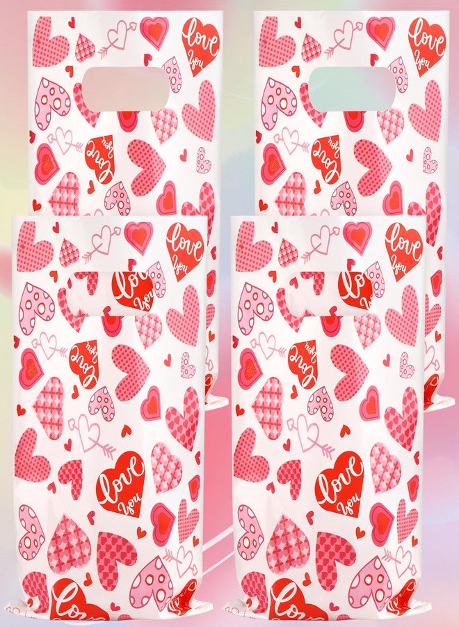 Hxezoc 50 Pieces Valentines Day Gift Bags with Handle, Plastic Treat Candy Bag Heart Goodie Treat Bags for Valentine's Day Anniversary, Baby Showers Birthday Party Supplies - Image 3