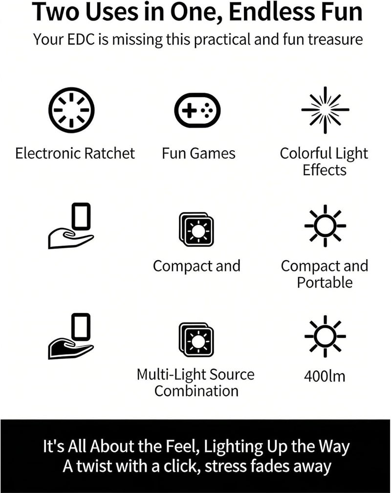 VBESTLIFE EDC Flashlight, 400LM Mini Keychain Flash Light with RGB Pixels Display, Interactive Games, Water Proof, Compact and Portable Pocket Light - Image 2