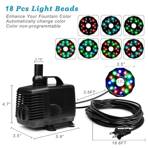DOMICA 45W 792 GPH LED Pond Pump with Fountain Kit (3000L/H), Submersible Garden Water Fountain Pump, for Waterfall, Hydroponics, Aquariums, Fish Tanks, Indoor Outdoor - Image 2