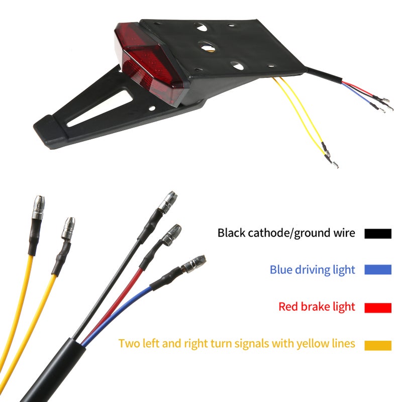 Rear Fender Mount  LED Tail Light Brake Lamp Turn Signals License Plate Stop Light for Custom Off-Road Motorcycle Dirt Bike Steering Lamp/Driving Lamp/Brake Lamp 3-in-1 5 Harness - Image 4
