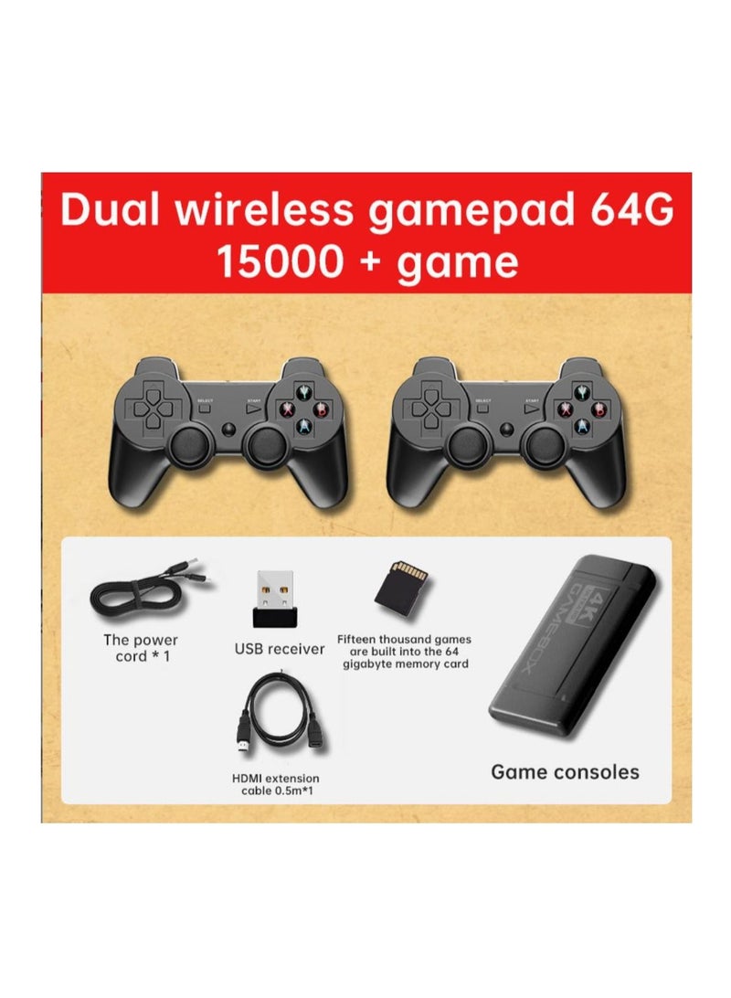 4K HD video game console, dual 2.4G wireless controllers, plug-and-play video game stick, built-in 15,000 games, retro handheld game console  - Image 1