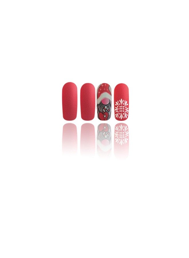 Christmas Press on Nails Short Oval French Tip Fake Nails Red False Nails with Matte Designs Cute Gnome Santa Full Cover Winter Glue on Nails Xmas Acrylic Nails for Women Girls 24 Pcs - Image 3