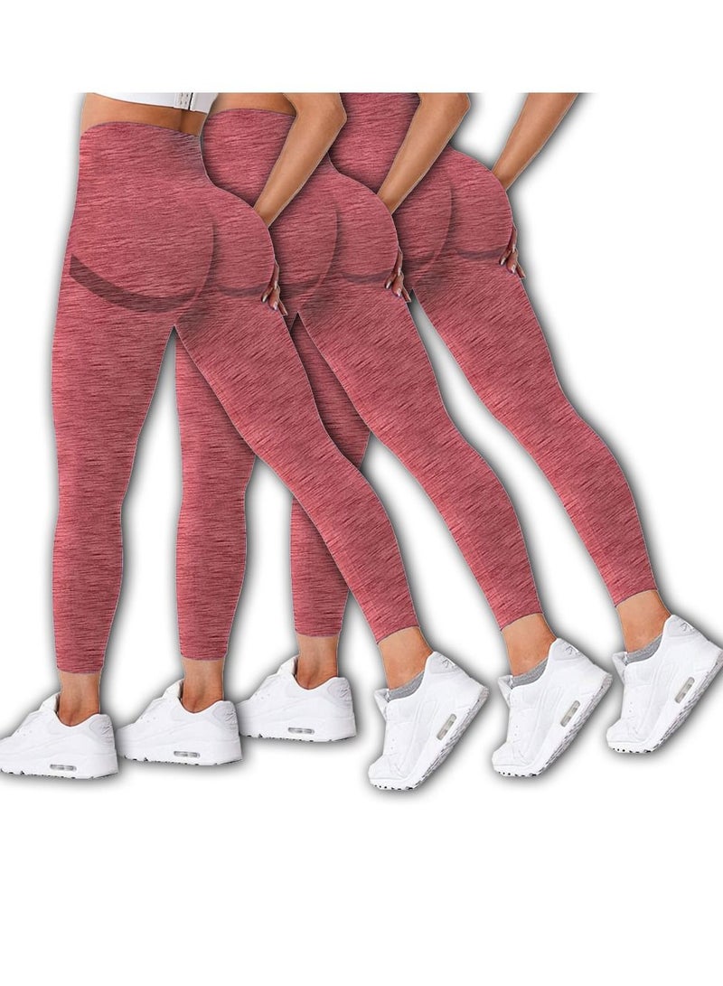 CATANES 3 Pack Of Women Seamless Legging Tummy Control High Waist Workout Gym Yoga Pants XL Red