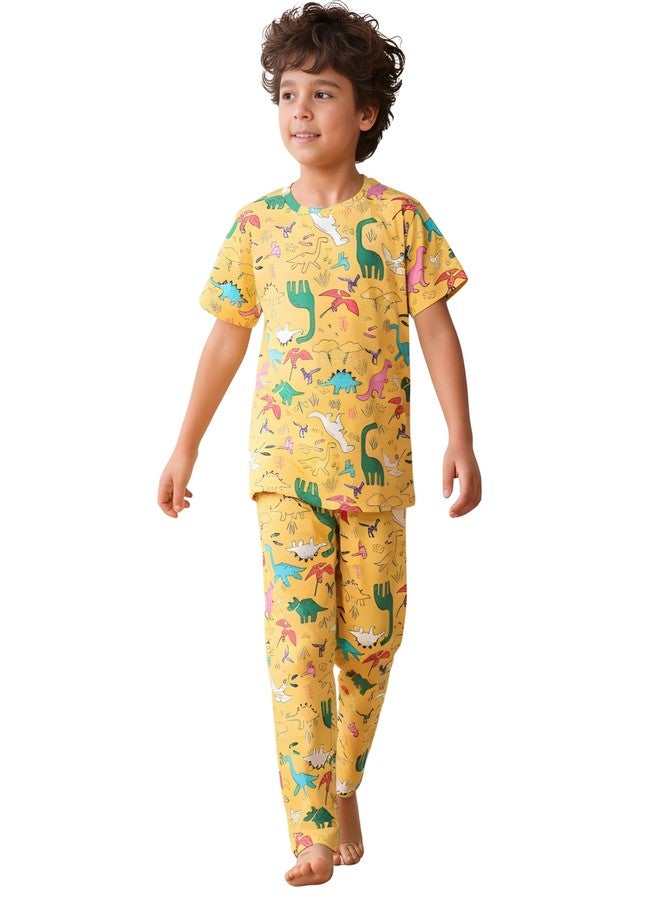 ANTHRILO Raining Dinosaur Short Sleeve Pyjama Set - Yellow | 6-12 Months - Image 1