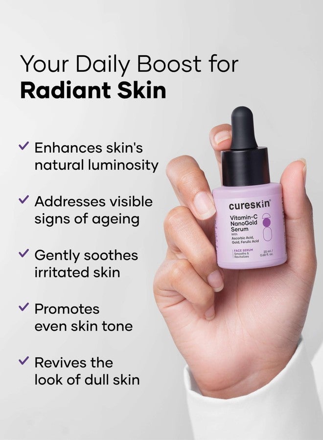 Cureskin Vitamin-C NanoGold Face Serum with L-Ascorbic Acid, Gold & Ferulic Acid | Brightening & Even Tone Support | For Dullness, Uneven Tone & Early Signs of Ageing | 20 ml - Image 3