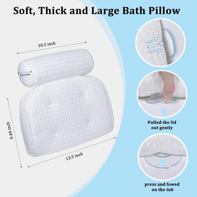 Fitheaven Bath Pillow for Bathtub Support Neck,Head and Back with Non-Slip Suction Cups and Comfortabl 4D AirenMesh Bathtub Pillow for Women & Men - Image 4