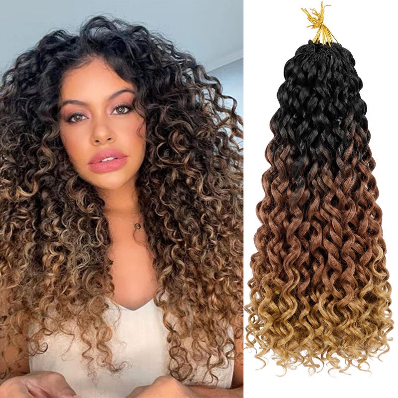 7 Packs GoGo Curl Crochet Hair 18 Inch Long Curly Crochet Hair for Women Beach Curl Water Wave Deep Twist Crochet Braids Synthetic Braiding Hair Extensions 18 Inch T1B3027