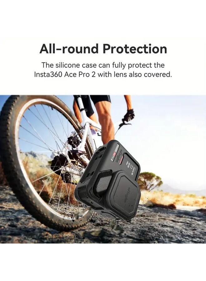 Black Silicone Sleeve with Lens Cap and Lanyard for Insta360 Ace Pro 2 Protection Cover Case - Image 3