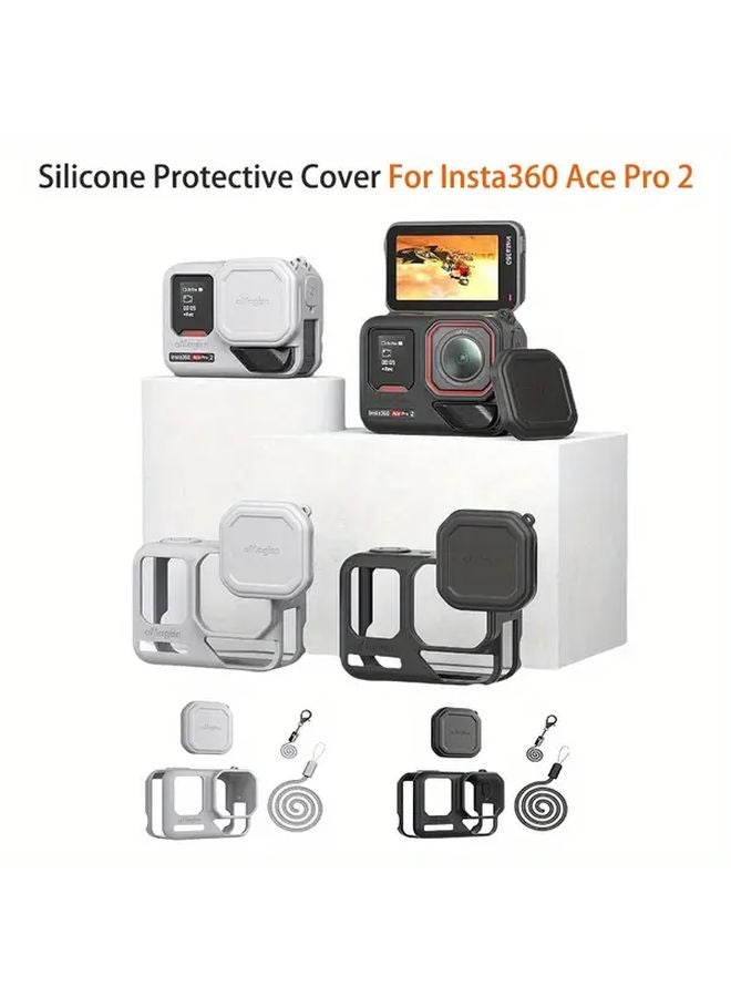 Black Silicone Sleeve with Lens Cap and Lanyard for Insta360 Ace Pro 2 Protection Cover Case - Image 2