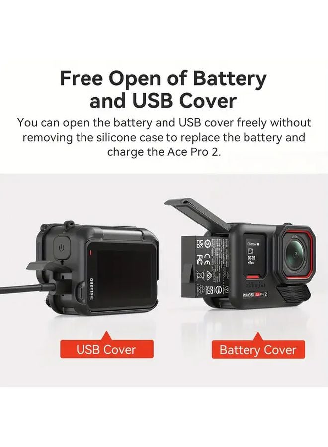 Black Silicone Sleeve with Lens Cap and Lanyard for Insta360 Ace Pro 2 Protection Cover Case - Image 4