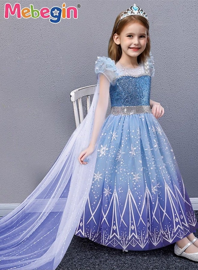 MEBEGIN Snow Queen Princess Costume Kids Costume Dress Up with Accessories Special Occasion Dress Blue  - Image 2