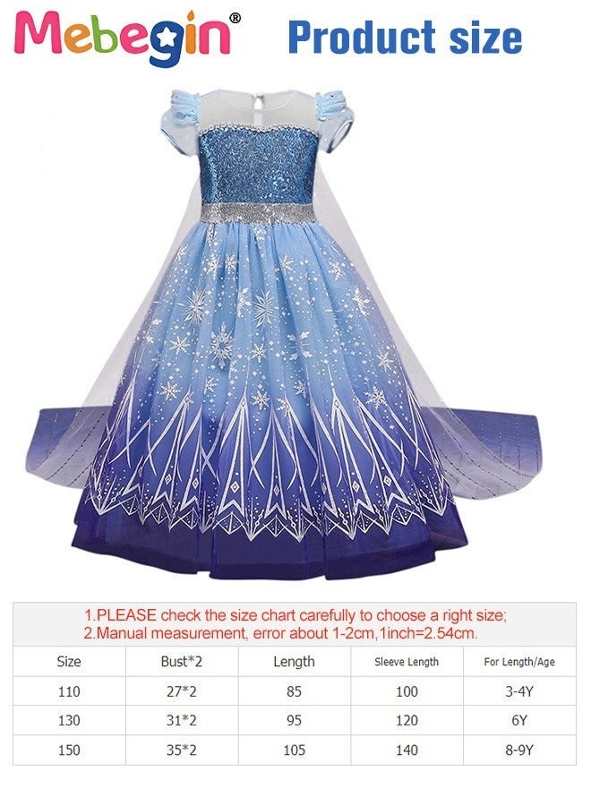MEBEGIN Snow Queen Princess Costume Kids Costume Dress Up with Accessories Special Occasion Dress Blue  - Image 3