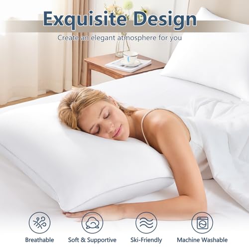 CozyLux Soft Supportive Bed Pillows for Side and Back Sleepers OekoTex Certified Down Alternative Filling Hotel Quality Fluffy Sleeping Pillow White King 19 x 34 4 Pack - Image 3