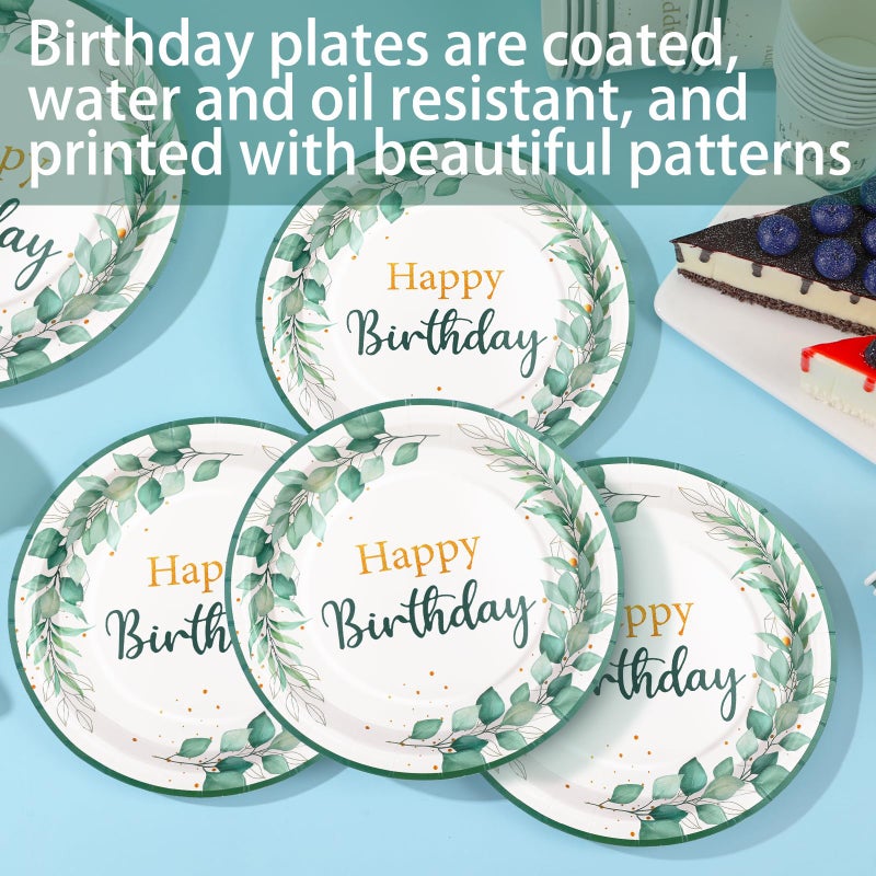 Gudvilla Sage Green Birthday Decorations  Sage Green Birthday Plates and Napkins for Women 168Pcs  for Boho Neutral Green and Gold Decorations  Serve 24 - Image 3