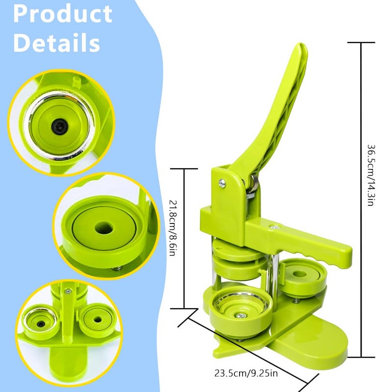DCBADGE Button Maker Machine, Pin Maker Machine Kit (3rd Gen) Installation-Free DIY, Badge Maker Button Press Machine with Free Button Parts&Circle Cutter&Wrench Gadget (Green, 58mmï¼ˆ2.25inï¼‰) - Image 2