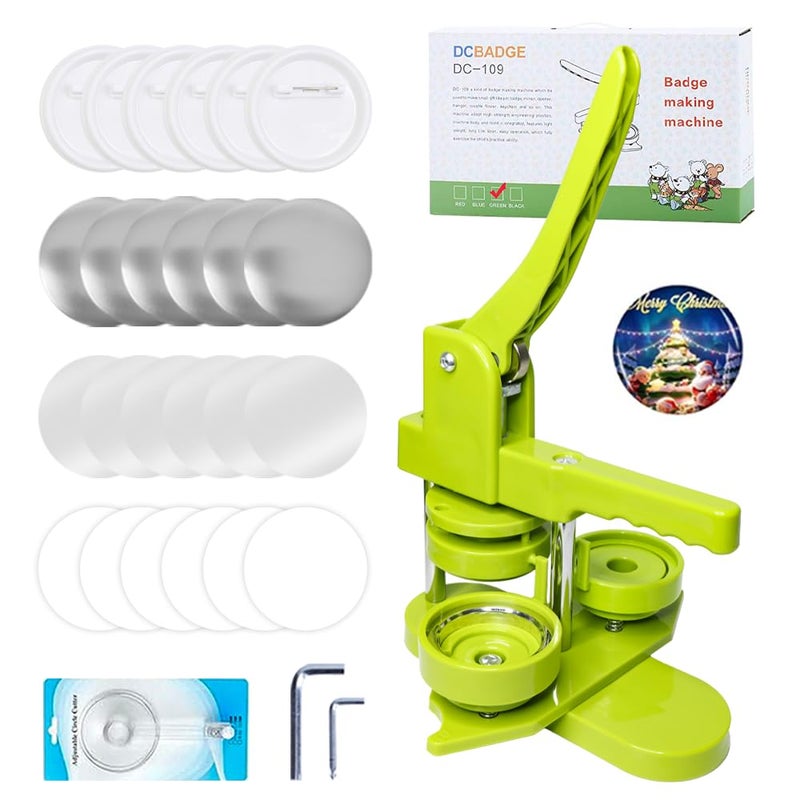 DCBADGE Button Maker Machine, Pin Maker Machine Kit (3rd Gen) Installation-Free DIY, Badge Maker Button Press Machine with Free Button Parts&Circle Cutter&Wrench Gadget (Green, 58mmï¼ˆ2.25inï¼‰) - Image 1
