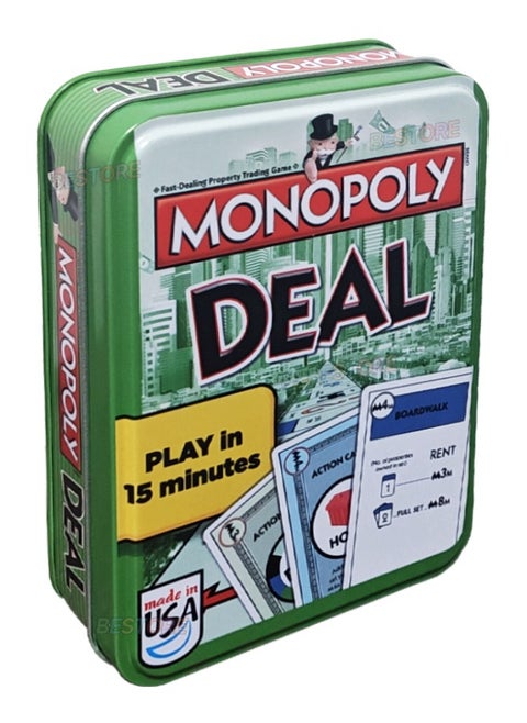 Monopoly Deal Card Game In Sturdy Storage Tin, Quick-Playing Card Game for 2-5 Players, Game for Families and Kids, Ages 8 and Up (110 Cards and Game Guide)