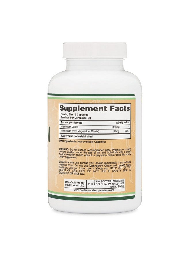 Double Wood Supplements كبسولات سيترات المغنيسيوم 400 مجم، 180 كبسولة، 800 مجم، آمنة للنباتيين، تم تصنيعها في الولايات المتحدة الأمريكية بواسطة شركة Double Wood Supplements - Image 3