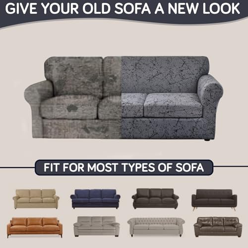 HOKIPO Sofa Cover with Seat Cushion Cover for 3 Seater Sofa | 140gsm Fully Covered Sofa Cover, Intense Grey Splatter (AR-5952-D5) - Image 5