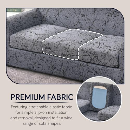 HOKIPO Sofa Cover with Seat Cushion Cover for 3 Seater Sofa | 140gsm Fully Covered Sofa Cover, Intense Grey Splatter (AR-5952-D5) - Image 4