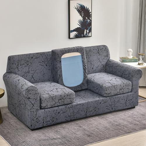 HOKIPO Sofa Cover with Seat Cushion Cover for 3 Seater Sofa | 140gsm Fully Covered Sofa Cover, Intense Grey Splatter (AR-5952-D5) - Image 1
