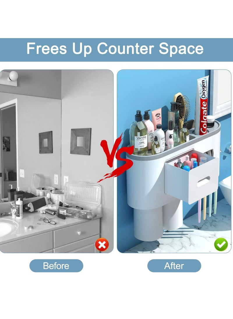 XiuWoo Automatic Wall Mounted Toothpaste Dispenser And Toothbrush Holder With Two Magnetic Cups  - Image 3