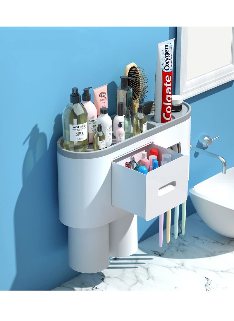 XiuWoo Automatic Wall Mounted Toothpaste Dispenser And Toothbrush Holder With Two Magnetic Cups  - Image 2