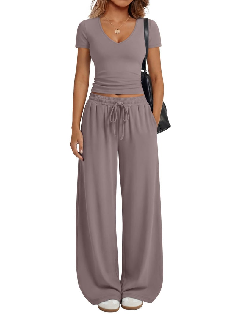 Trendy Queen 2 Piece Lounge Sets for Women Summer 2026 Two Piece Matching Loungewear Sweat Sets Spring Fashion Travel Airport Outfits Sweatsuits Casual Cute Clothes Track Suits Rose Taupe M - Image 1