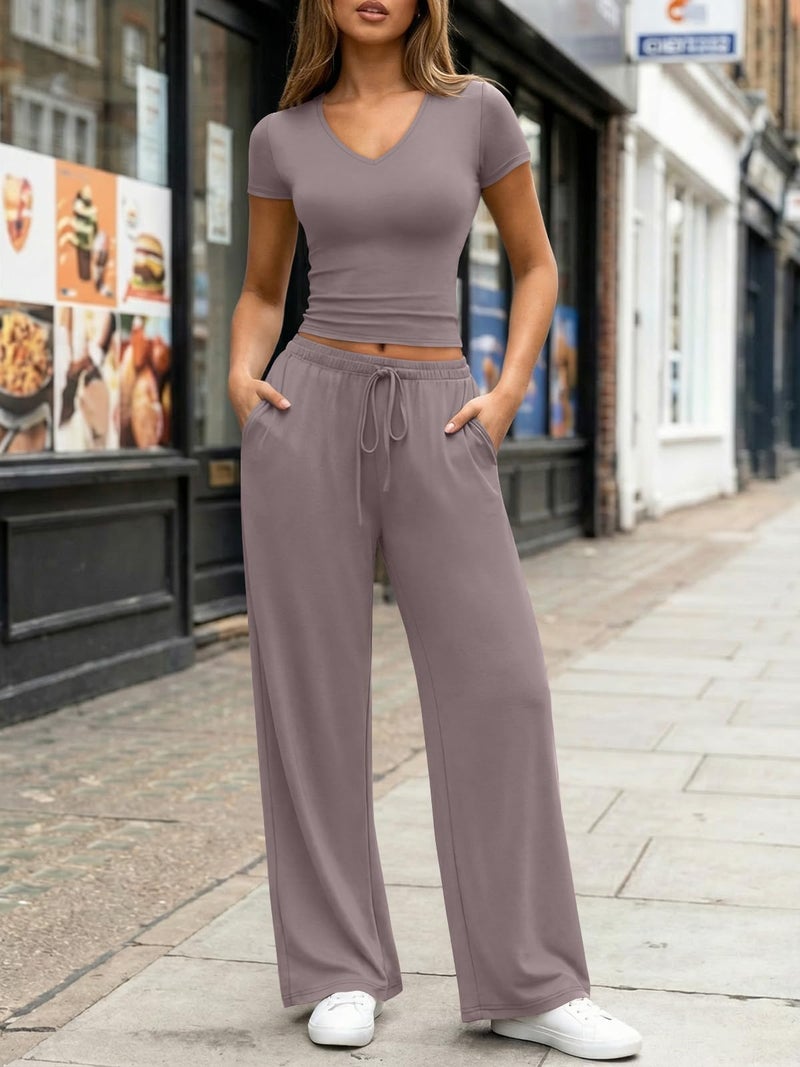 Trendy Queen 2 Piece Lounge Sets for Women Summer 2026 Two Piece Matching Loungewear Sweat Sets Spring Fashion Travel Airport Outfits Sweatsuits Casual Cute Clothes Track Suits Rose Taupe M - Image 2