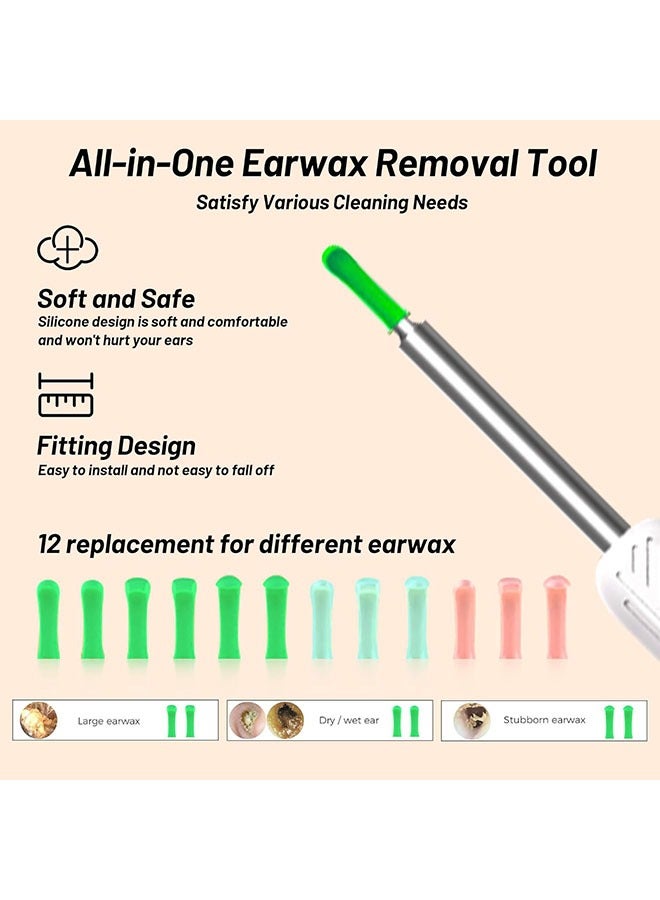 عربست إزالة شمع الأذن ، مجموعة تنظيف الأذن الواي فاي المرئية مع 12 جهاز اختيار الأذن وحالة تخزين ، أداة إزالة شمع الأذن مع كاميرا 1080 HD و 8 ملعقات الأذن (أبيض) - Image 2