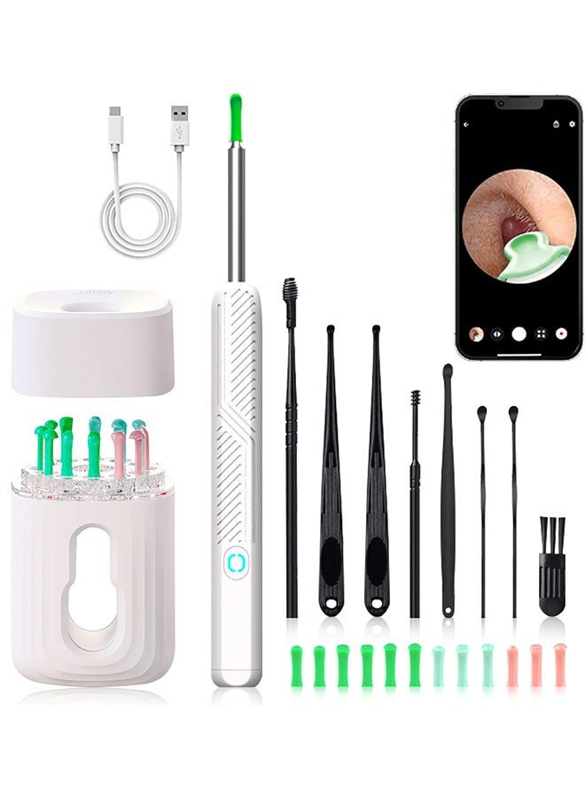 عربست إزالة شمع الأذن ، مجموعة تنظيف الأذن الواي فاي المرئية مع 12 جهاز اختيار الأذن وحالة تخزين ، أداة إزالة شمع الأذن مع كاميرا 1080 HD و 8 ملعقات الأذن (أبيض) - Image 1