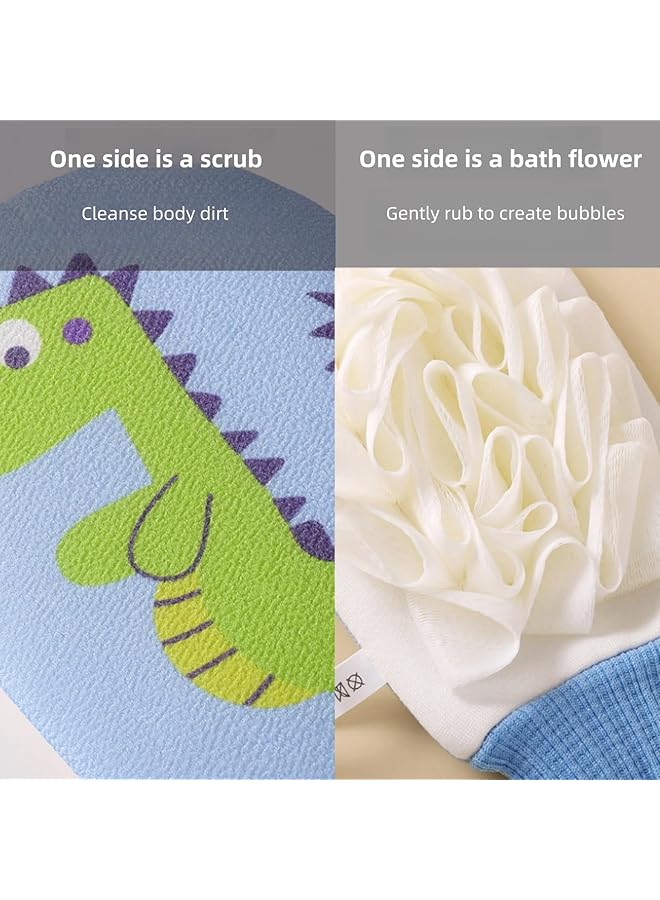 JDLYEVER Baby Wash Gloves 3 Pack Set Soft And Skin Friendly Bath Mitts For Kids Animal Themed Exfoliating Bath Gloves Dinosaur Bear And Elephant Patterns Dual Sided Scrubbing And Foaming Mitts - Image 3