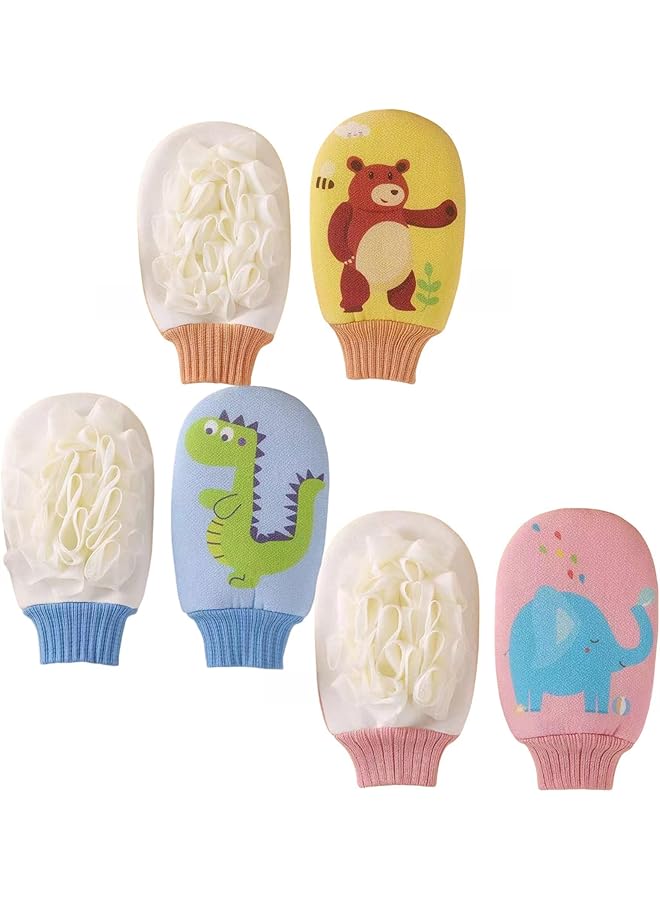 JDLYEVER Baby Wash Gloves 3 Pack Set Soft And Skin Friendly Bath Mitts For Kids Animal Themed Exfoliating Bath Gloves Dinosaur Bear And Elephant Patterns Dual Sided Scrubbing And Foaming Mitts - Image 1