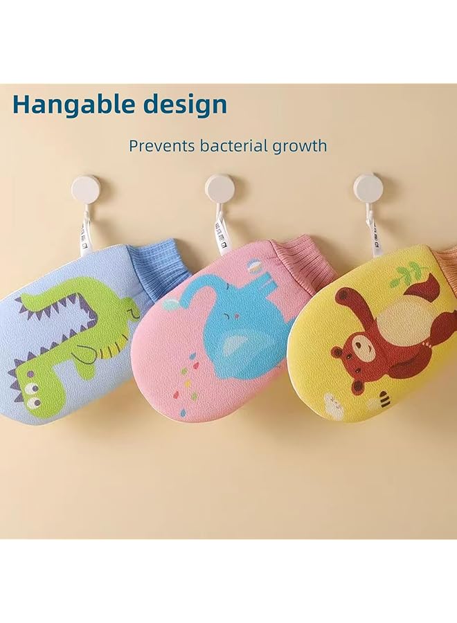 JDLYEVER Baby Wash Gloves 3 Pack Set Soft And Skin Friendly Bath Mitts For Kids Animal Themed Exfoliating Bath Gloves Dinosaur Bear And Elephant Patterns Dual Sided Scrubbing And Foaming Mitts - Image 2