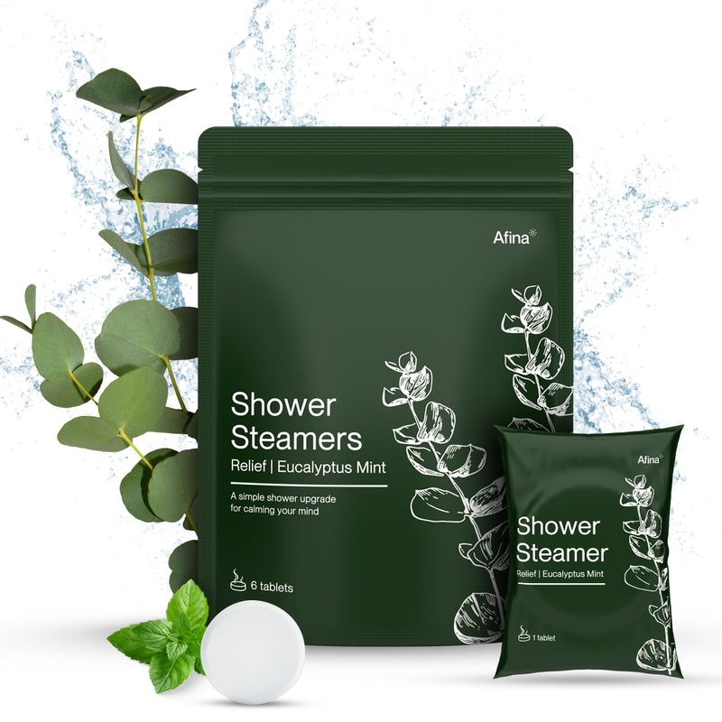 Afina Shower Steamers Relief Eucalyptus Mint Natural Aromatherapy for Stress Relief and Relaxation Spa Gifts for Women Men 6 Count