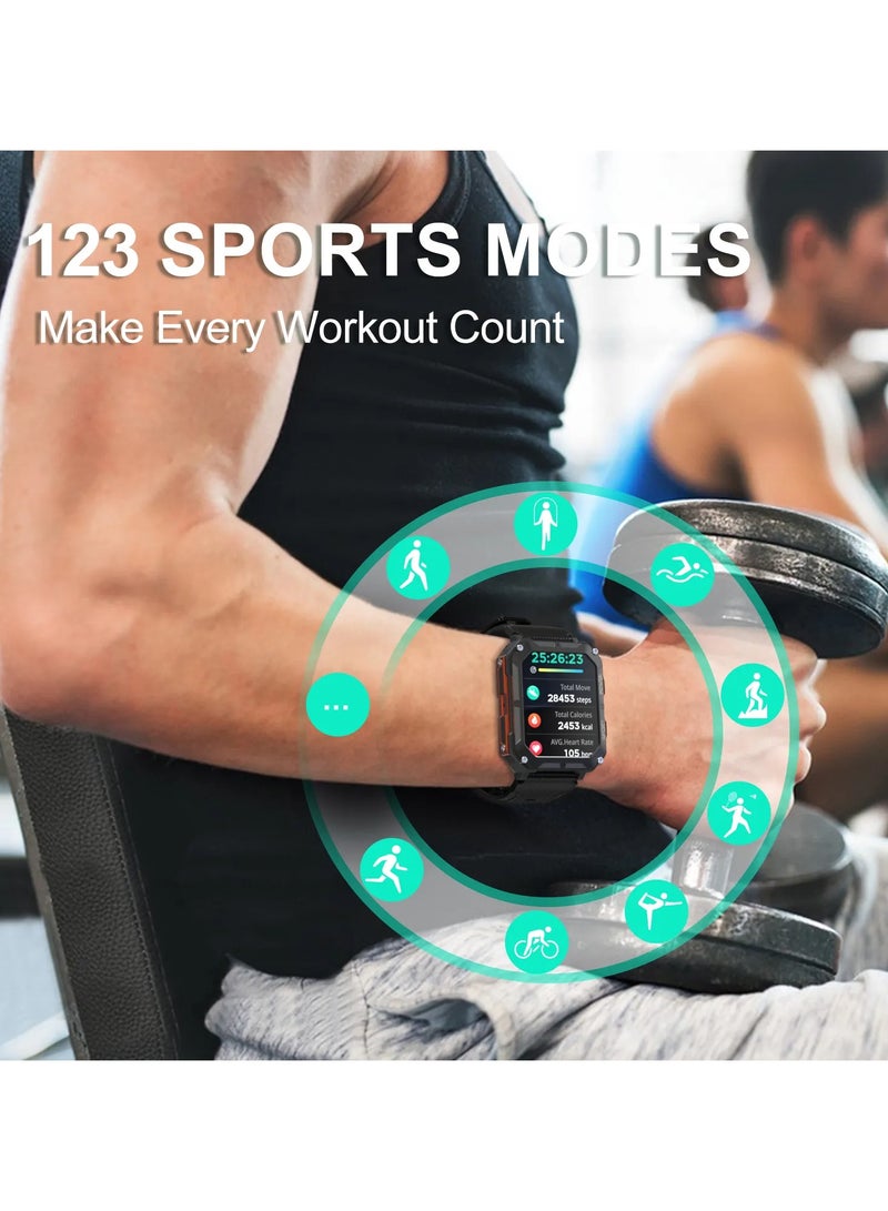 Blue Ocean Smart Watches for Men (Answer/Make Call), 100M Waterproof Smart Watch for Android Phones and iPhone, 1.8" Outdoor Sports Fitness Tracker with Heart Rate, Sleep Monitor, Black